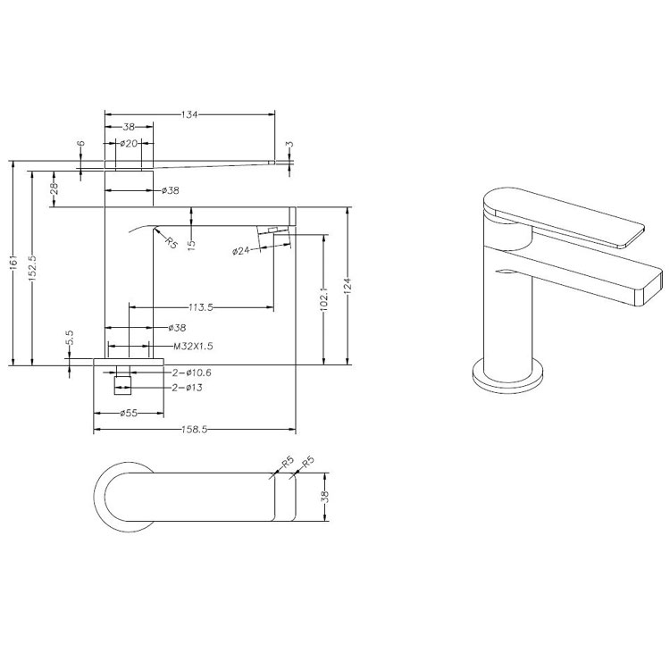STONEART Waschtischarmatur Wasserhahn | Leeo 971214 Gold 16cm matt